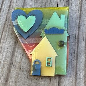 Whimsical House and Heart Brooch